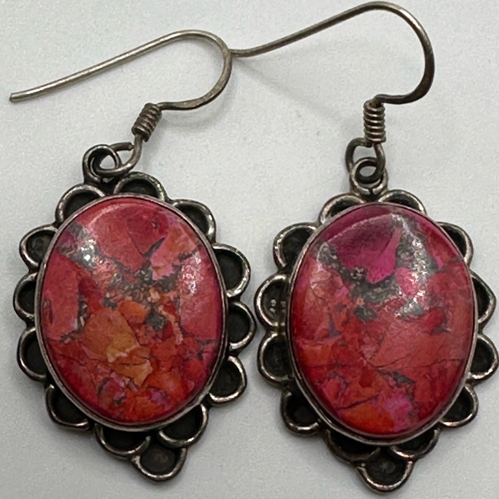 925 Sterling Silver Vintage pink/red/orange stone